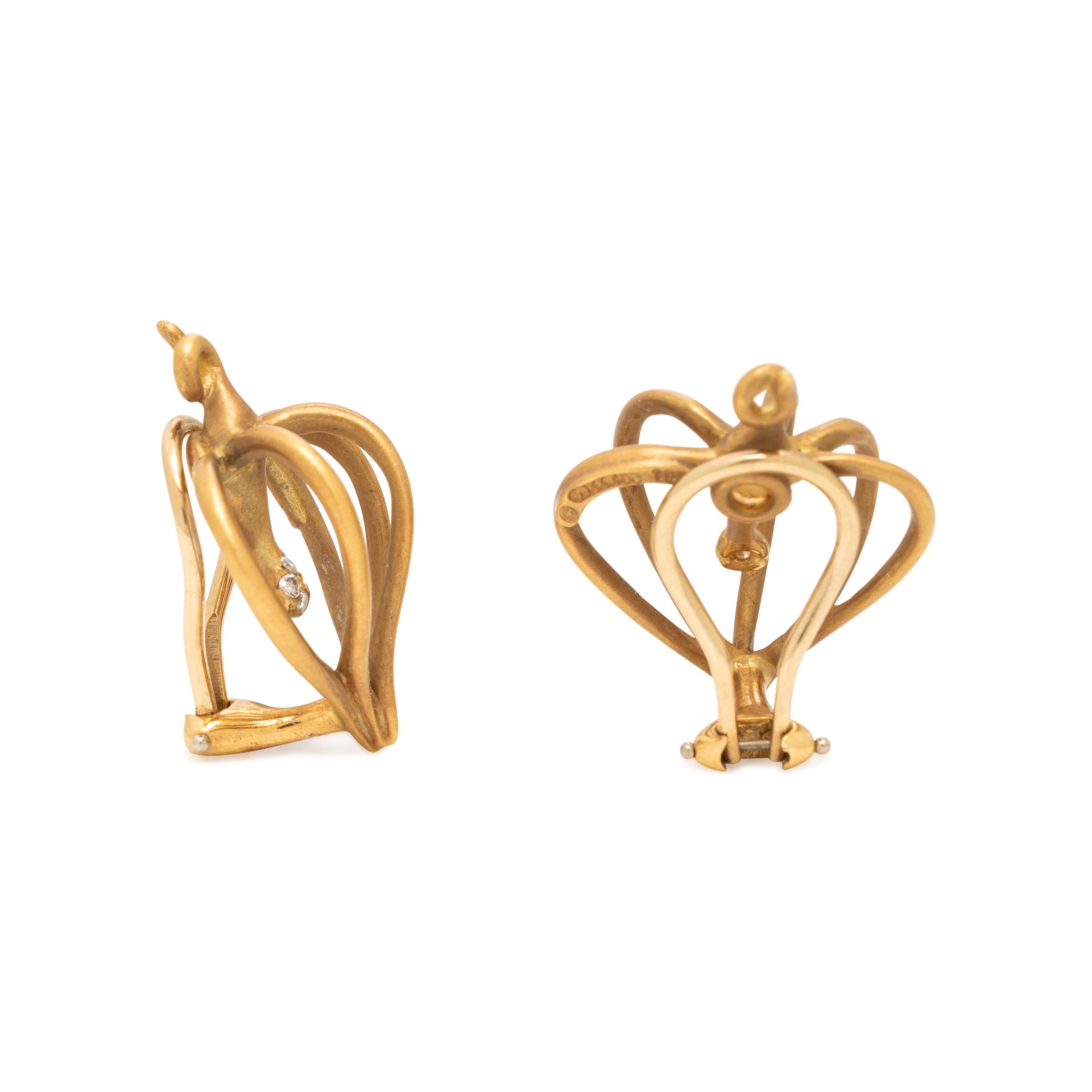Angela Cummings, Yellow Gold and Diamond Cagework Earrings