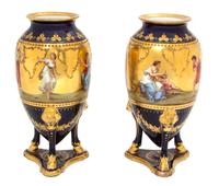 A Three-Piece Royal Vienna Hand Painted Porcelain Garniture Height 7 1/2 x daimeter 3 3/4 inches. — 19TH CENTURY