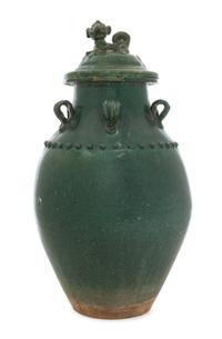 A Green Glazed Earthenware Covered Jar Height 18 1/2 inches. — MING DYNASTY