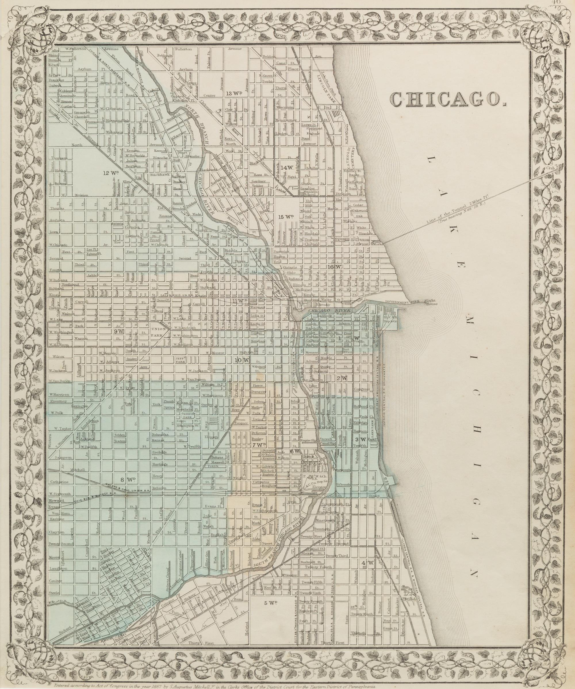 [MAPS OF CHICAGO AND ILLINOIS]. A group of 4 maps and bird's-eye views of Chicago.