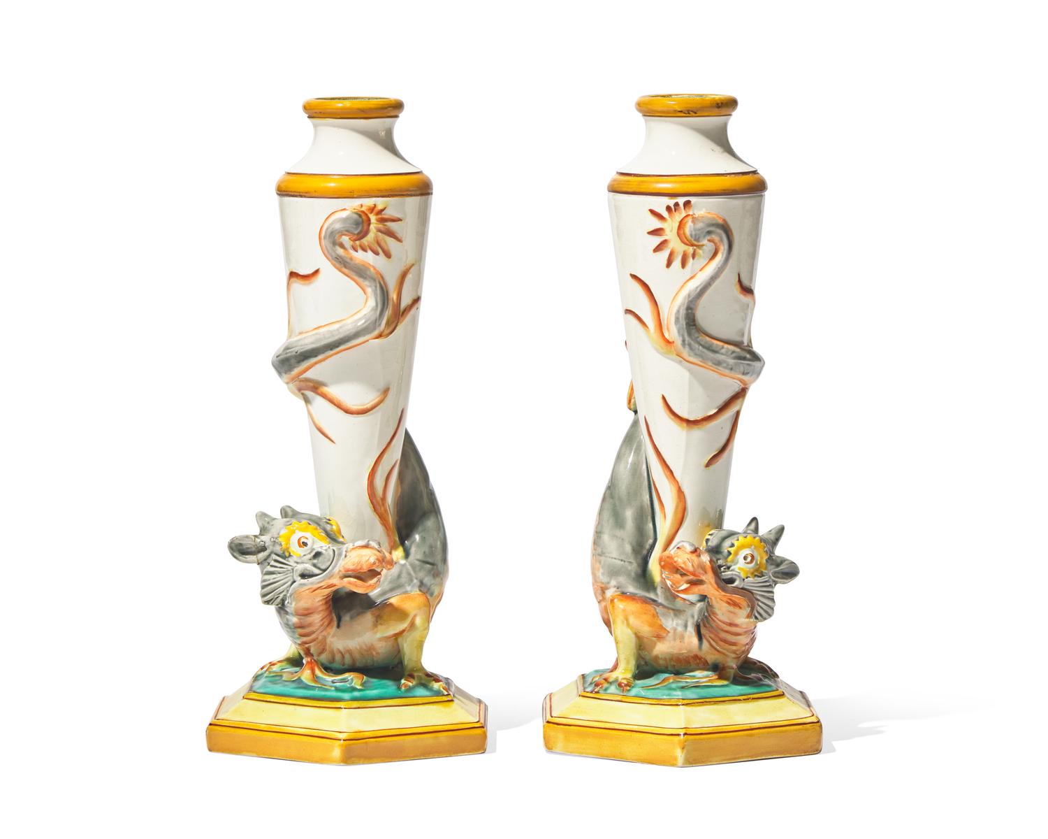 A Pair of Wedgwood Queensware Dragon Vases