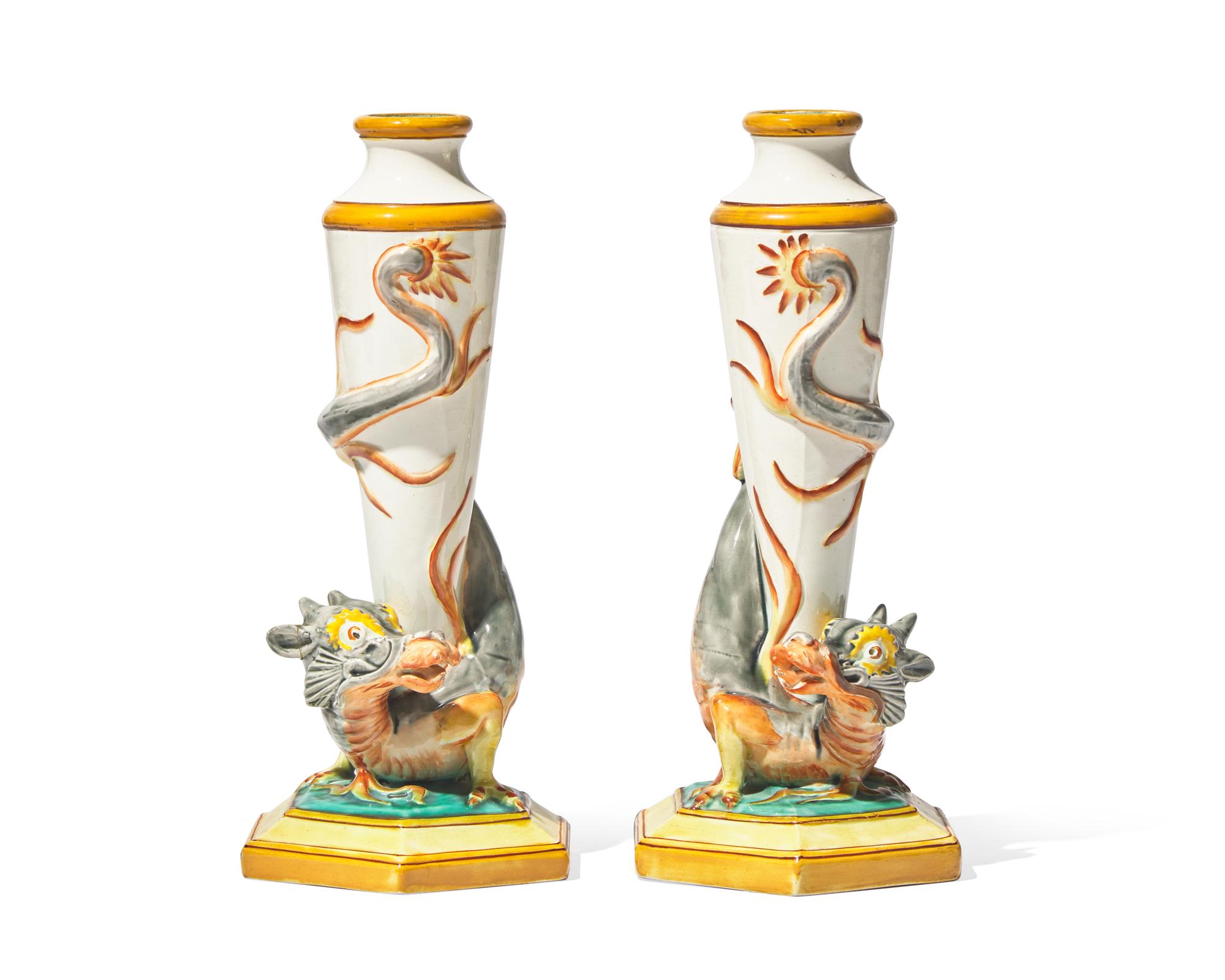 A Pair of Wedgwood Queensware Dragon Vases