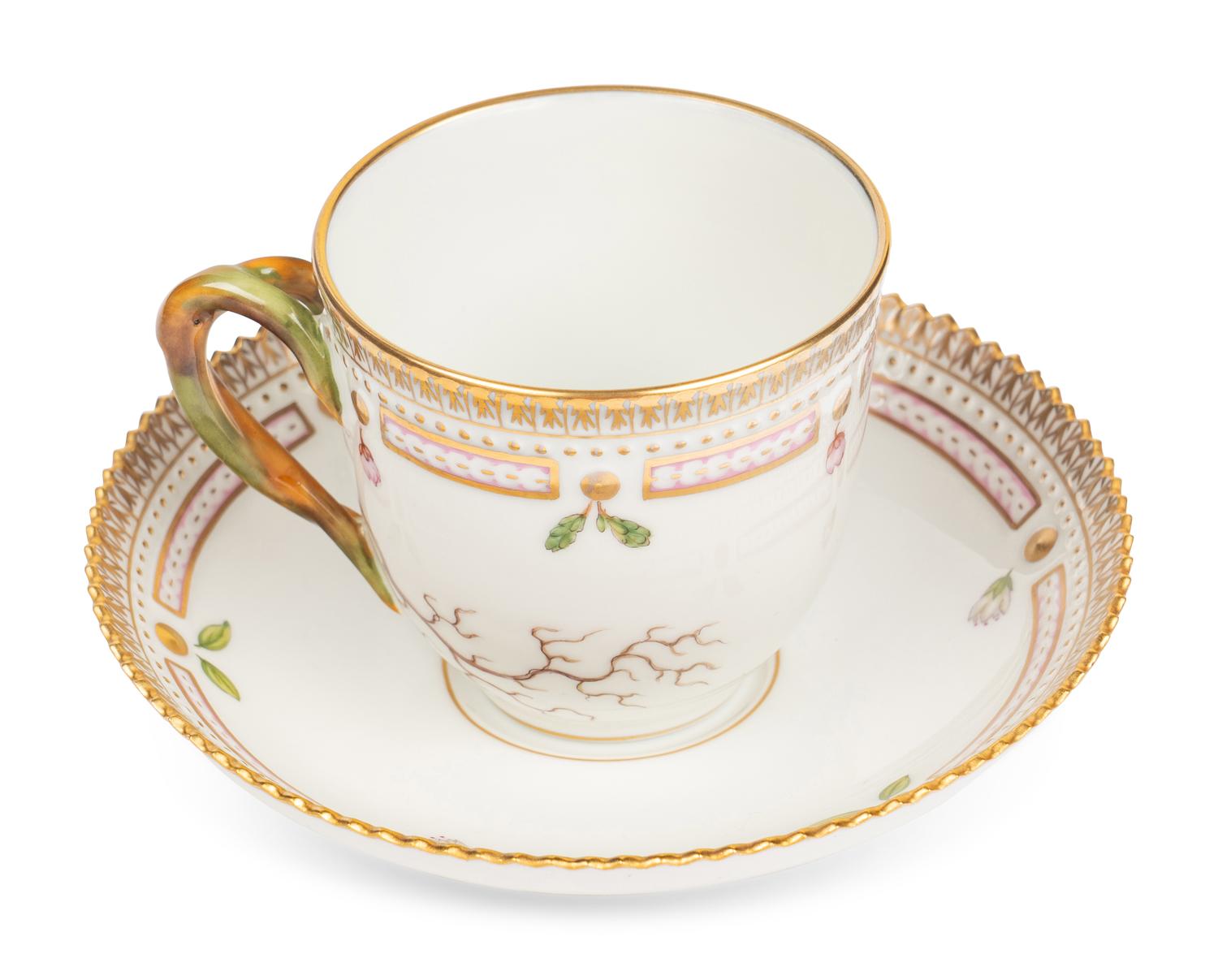 A Set of Twenty-Nine Royal Copenhagen Flora Danica Porcelain Cups and Saucers