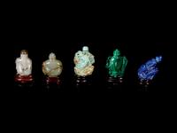 Nine Chinese Carved Hardstone Snuff Bottles