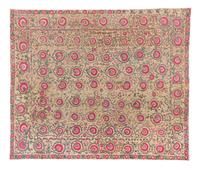 A Ura Tube Suzani Embroidery 6 feet 11 1/2 inches x 5 feet 10 3/4 inches. — MID-19TH CENTURY