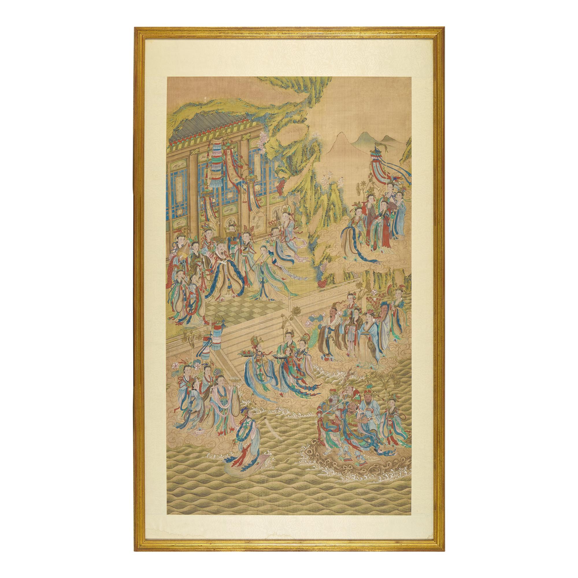 A Large Chinese Ink and Color on Silk 'Immortals' Painting, Late 19th-Early 20th Century — 清晚期 絹本設色鏡框水陸畫