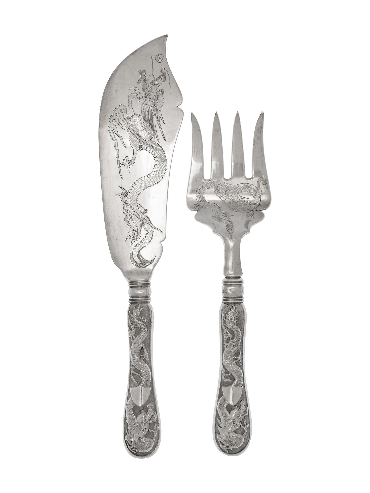 A Set of Chinese Export Silver Fish Fork and Knife