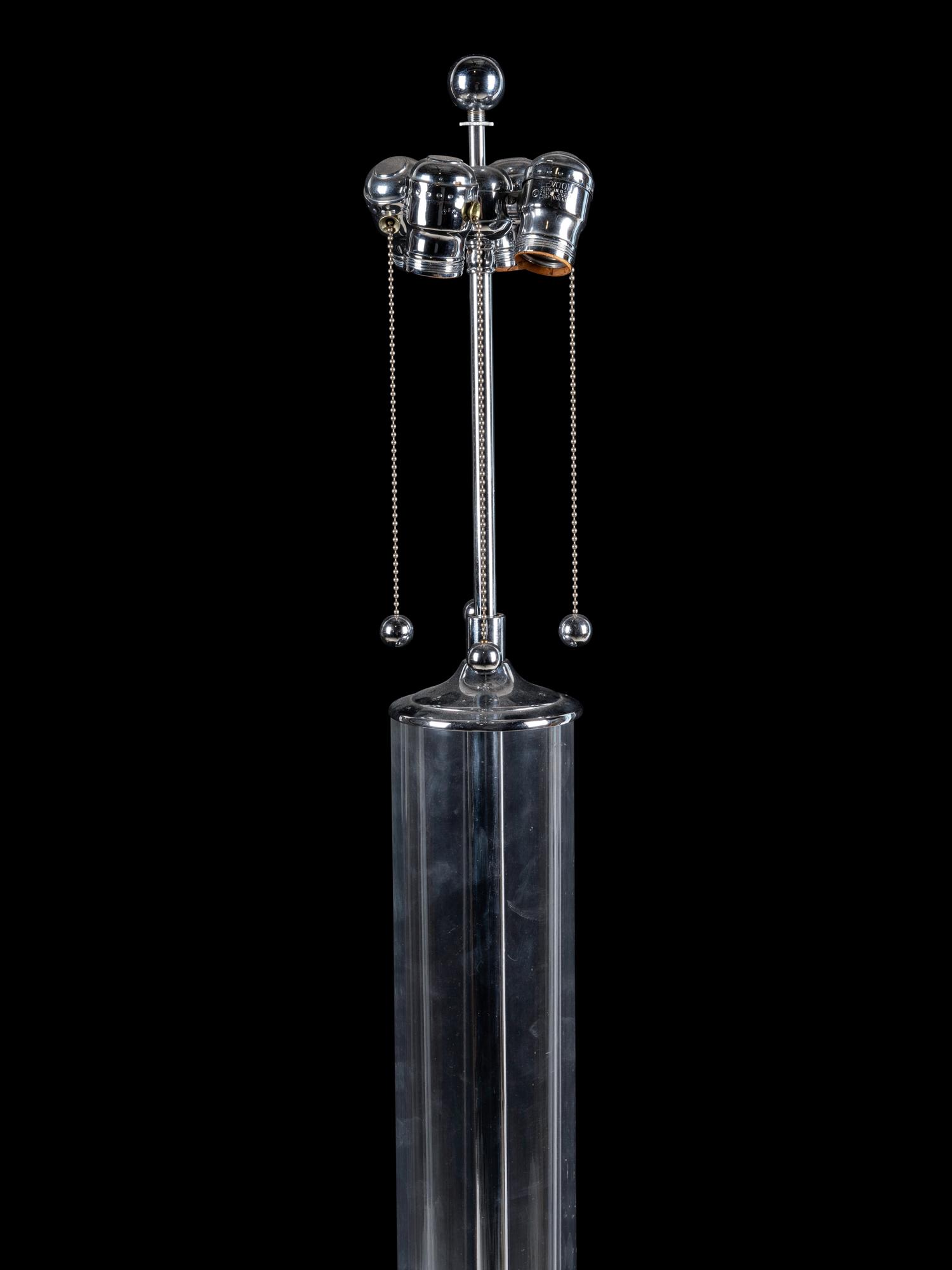 A Contemporary Acrylic and Chrome Floor Lamp with Custom Shade