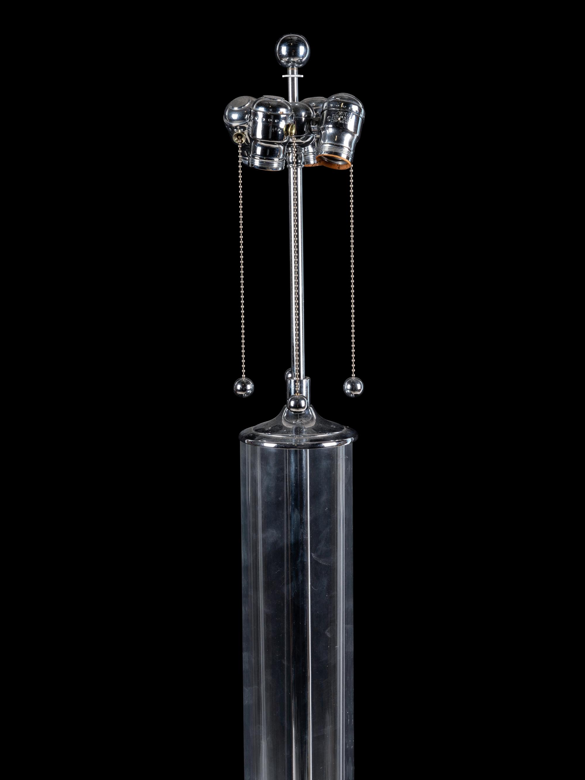 A Contemporary Acrylic and Chrome Floor Lamp with Custom Shade