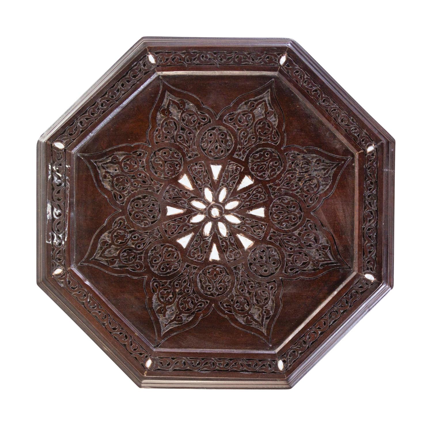A Pair of Syrian Mother-of-Pearl Inlaid Walnut Side Tables