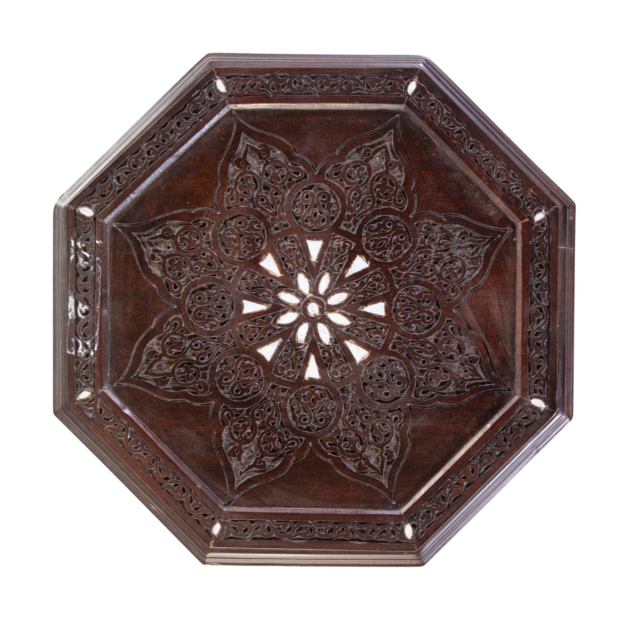A Pair of Syrian Mother-of-Pearl Inlaid Walnut Side Tables