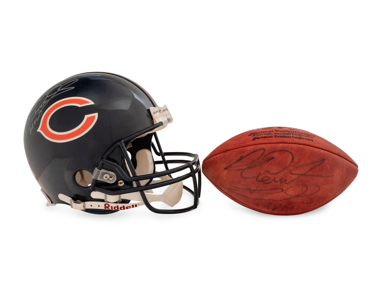 A Richard Dent Signed Autograph Riddell Chicago Bears Full Size Helmet and Wilson NFL Football (Beckett Authentication Services BAS Certified),