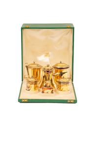 A French Silver-Gilt Six-Piece Chocolate Service