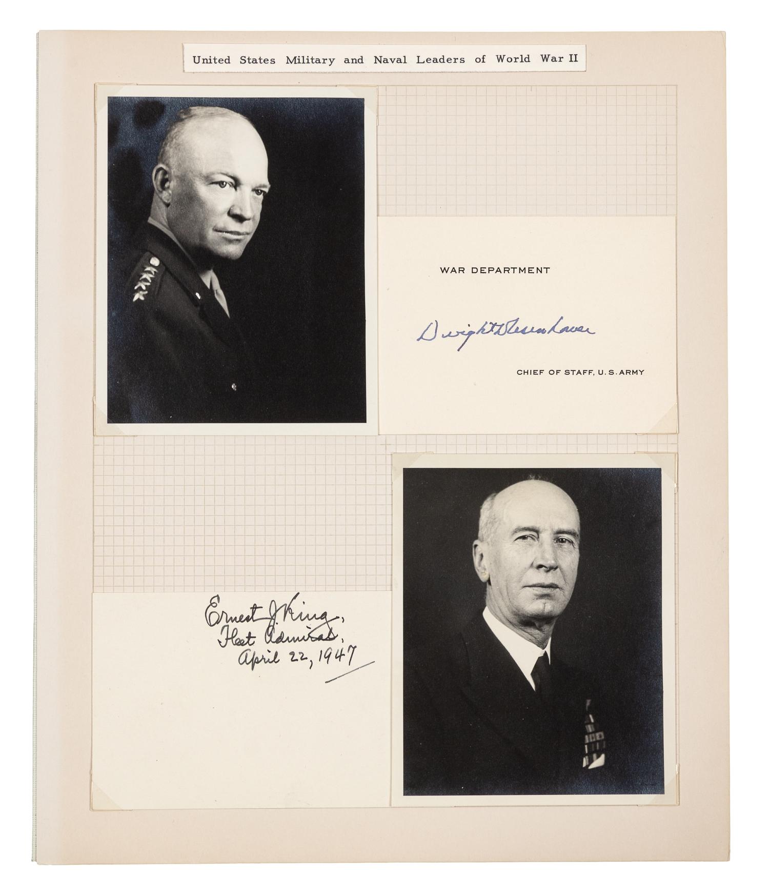 [U.S. MILITARY LEADERS -- WWII]. A group of 6 signatures accompanied by photographs of military leaders from World War II, comprising: