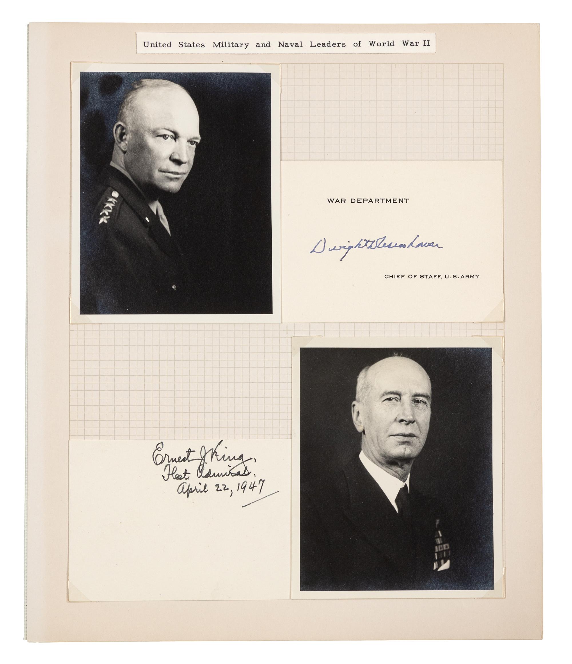 [U.S. MILITARY LEADERS -- WWII]. A group of 6 signatures accompanied by photographs of military leaders from World War II, comprising: