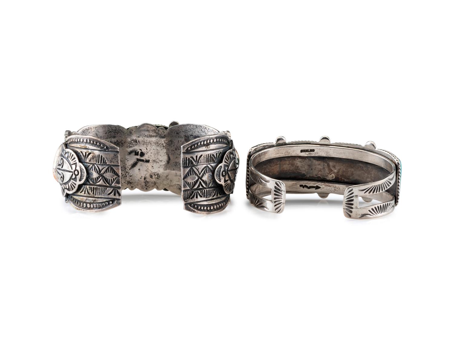 Navajo Silver Cuff Bracelets, with Inlay
