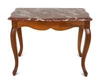 A French Provincial Louis XV Style Fruitwood Table with Rouge Marble Top