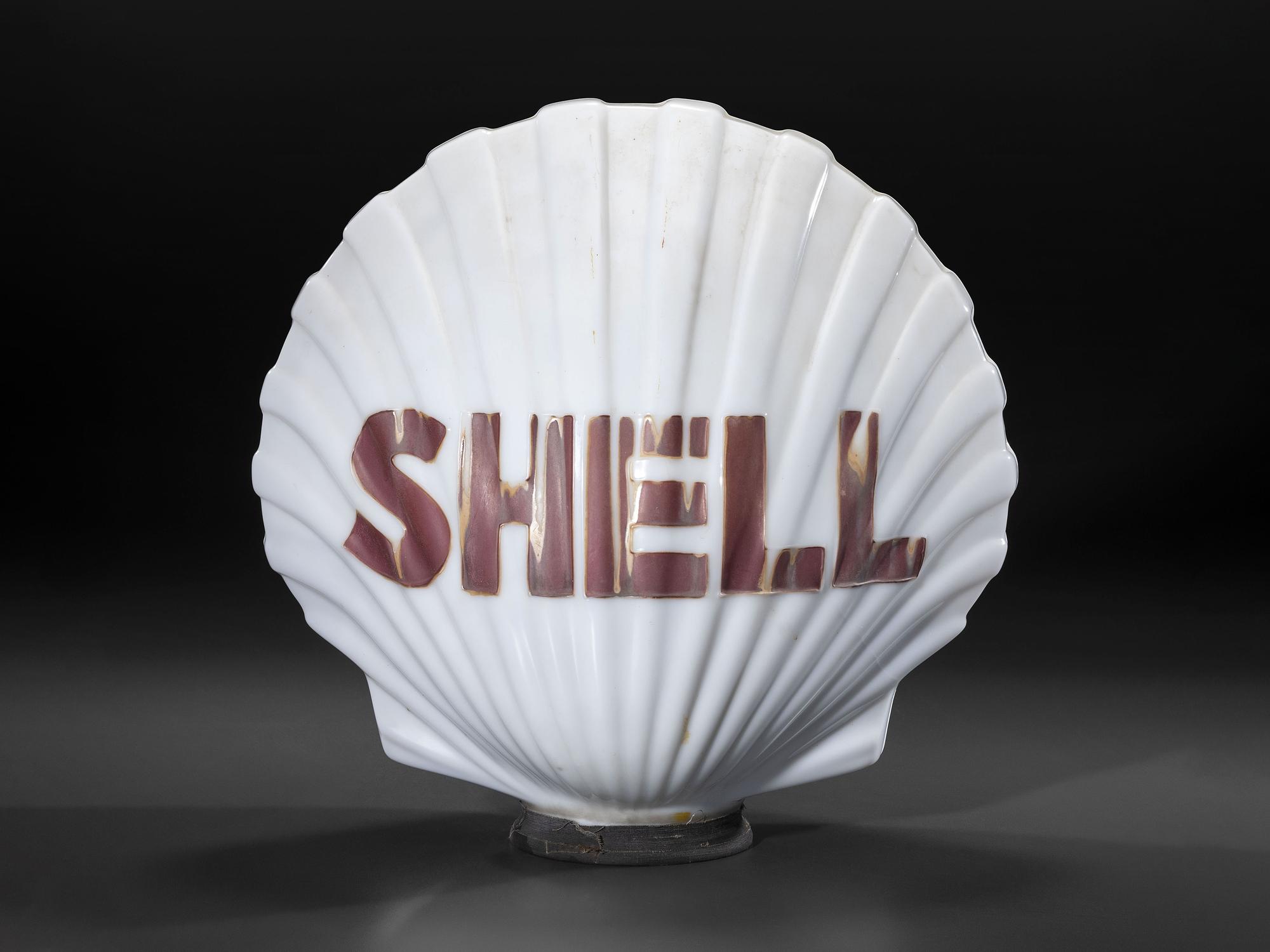 A Shell Milk Glass Clamshell Gas Pump Globe