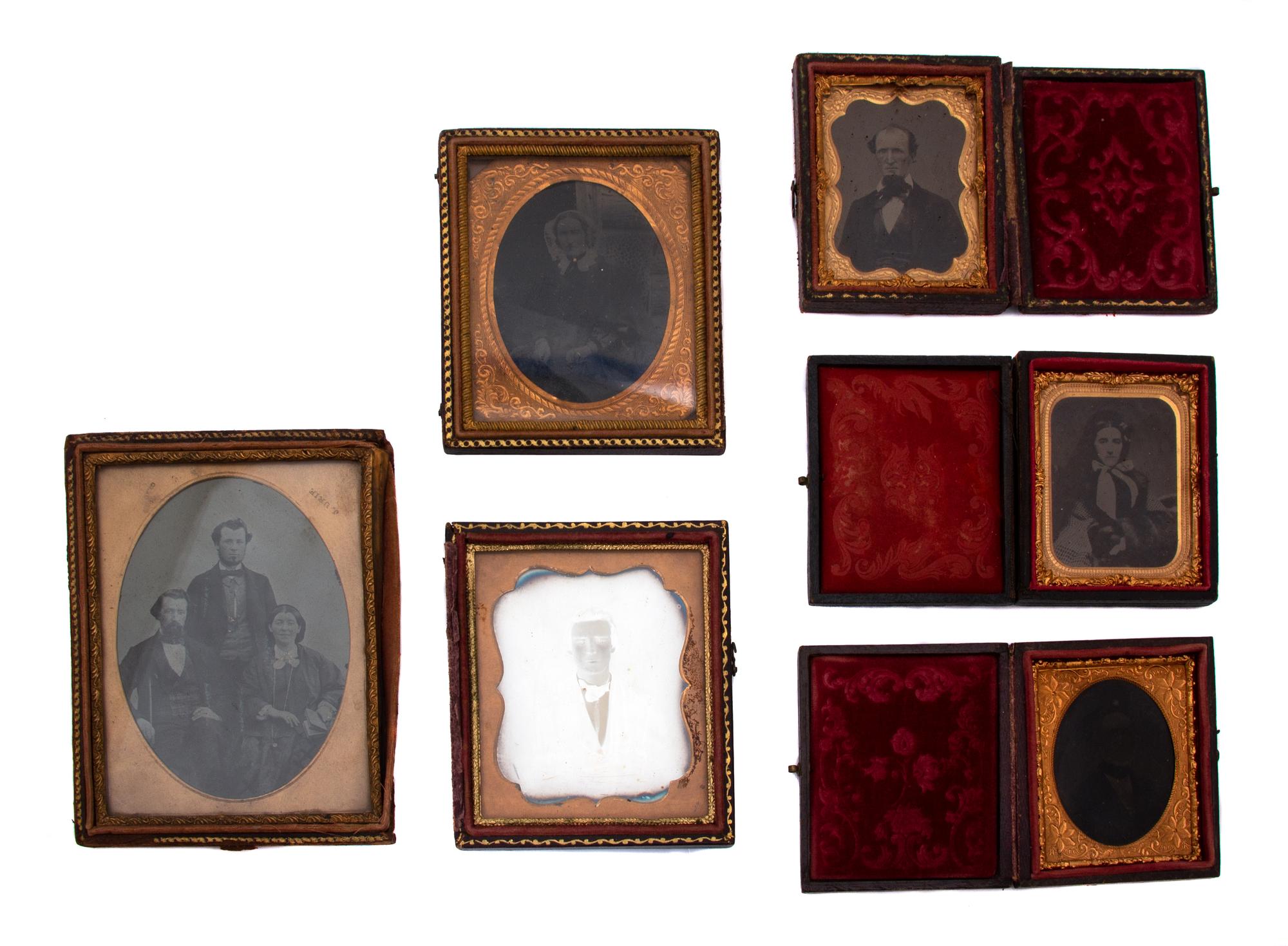 A Group of Six Daguerreotype Portraits in Gilt Frames Largest frame 4 3/4 x 3 3/4 inches. — 19TH CENTURY