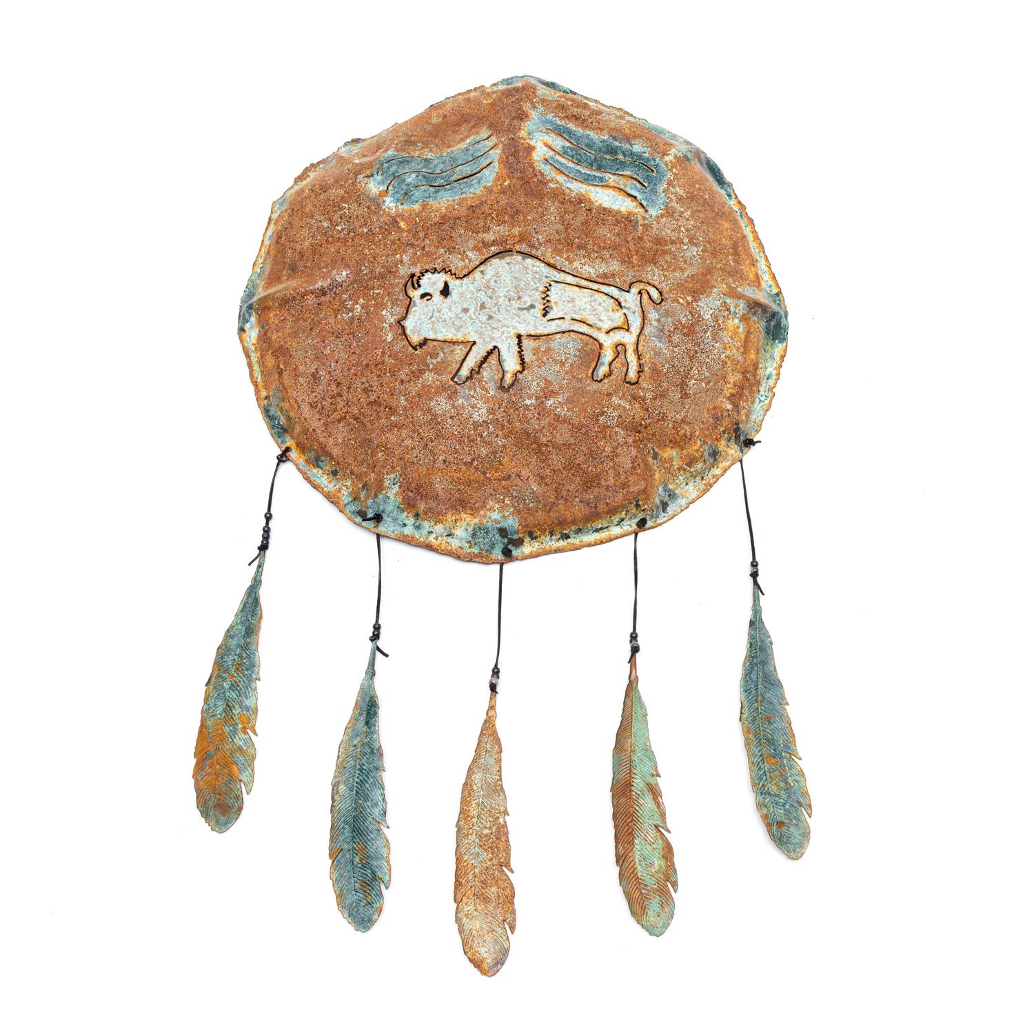 A Decorative Bronze Buffalo Shield