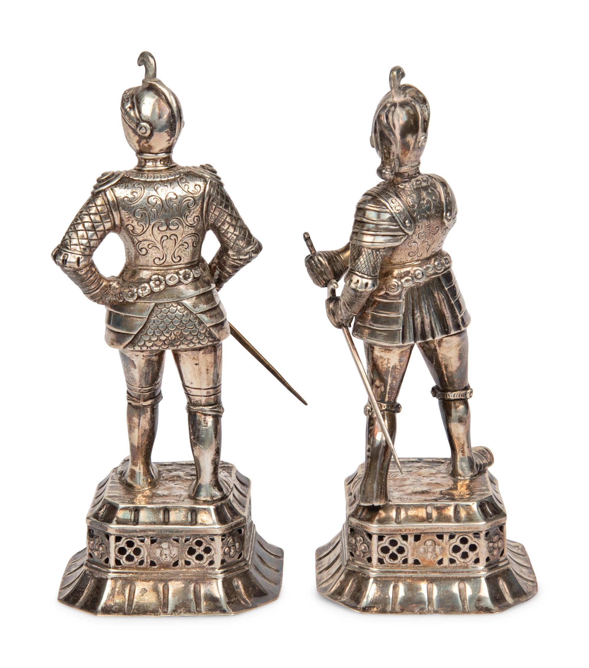 A Pair of German Silver Figures of Knights