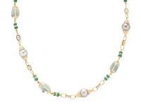 CULTURED GREY PEARL, EMERALD, DIAMOND AND GREEN QUARTZ NECKLACE