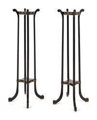 A Pair of Ebonized and Parcel-Gilt Jardinière Stands