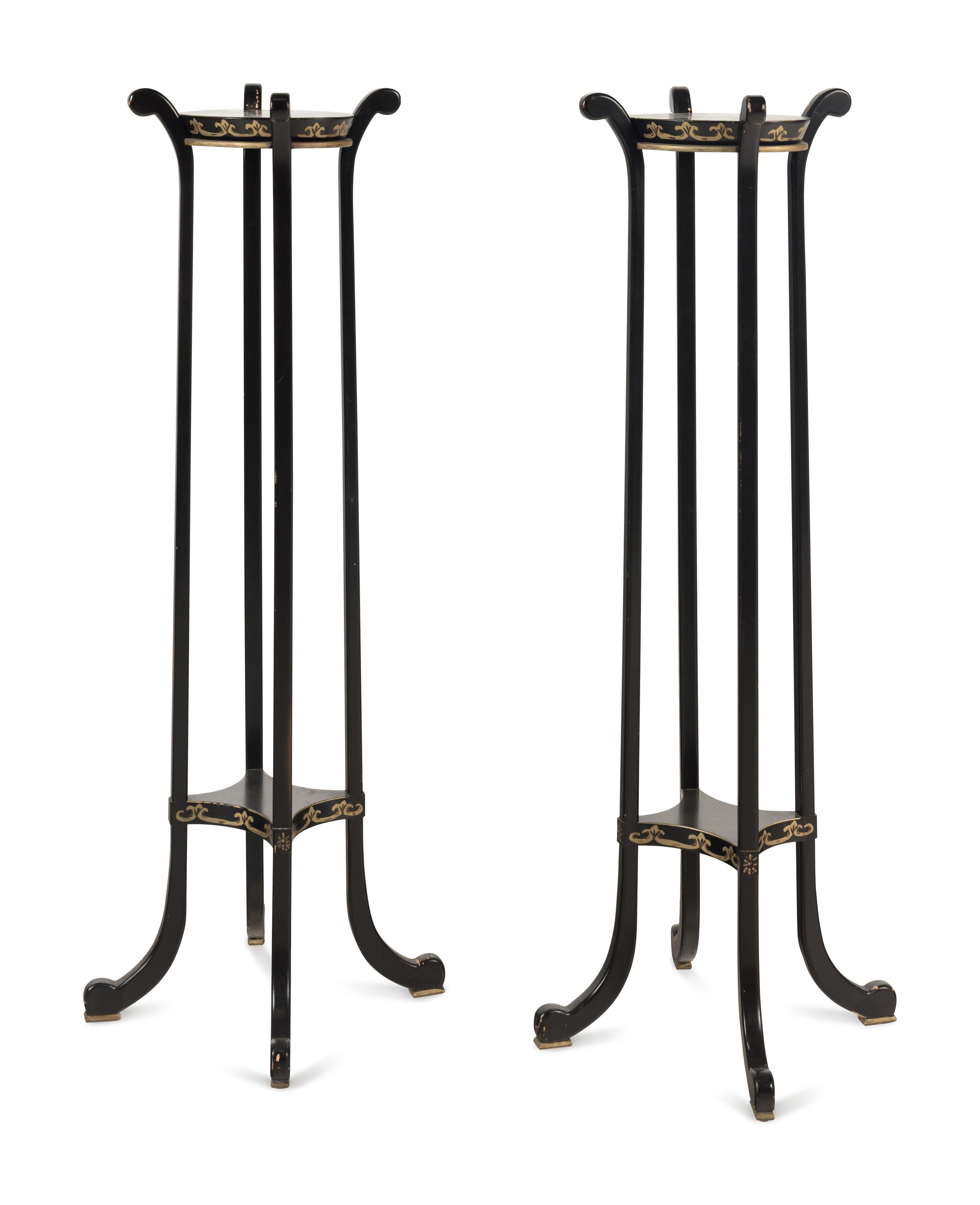 A Pair of Ebonized and Parcel-Gilt Jardinière Stands