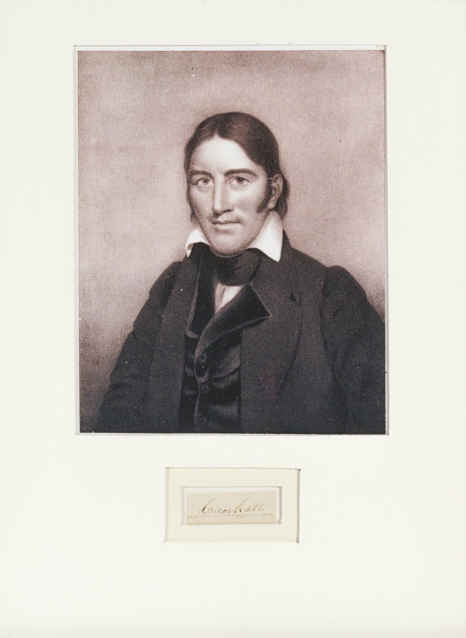 CROCKETT, DAVID ("DAVY") Clipped signature ("Crockett"). Framed with repro. portrait photograph.
