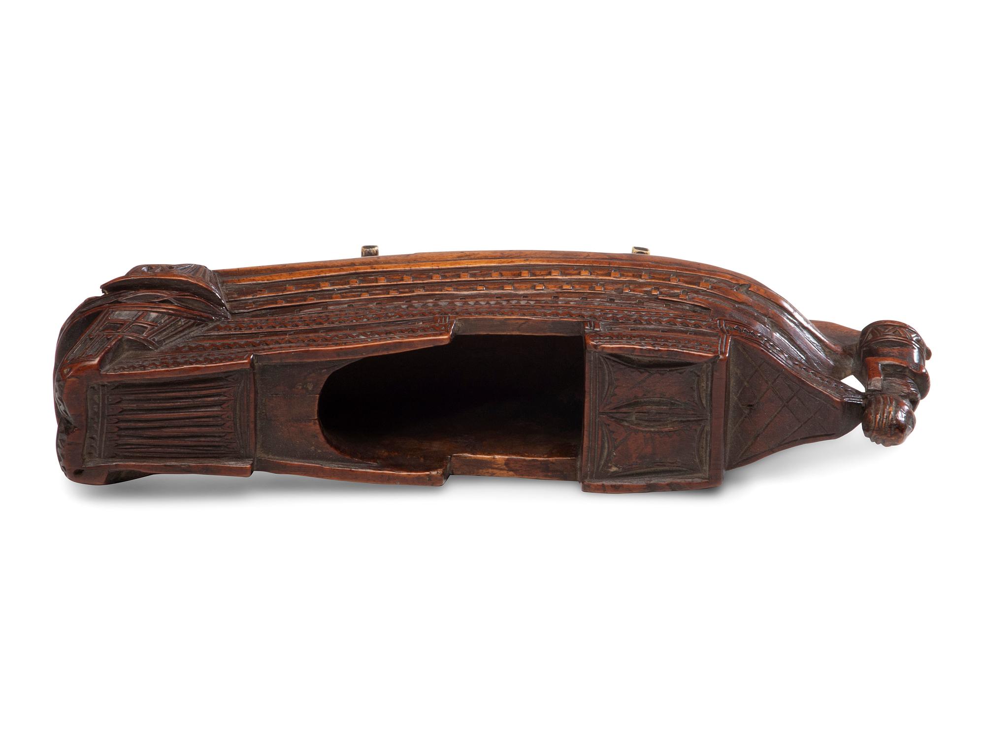 A French Prisoner of War Carved Boxwood Ship-Form Snuff Box