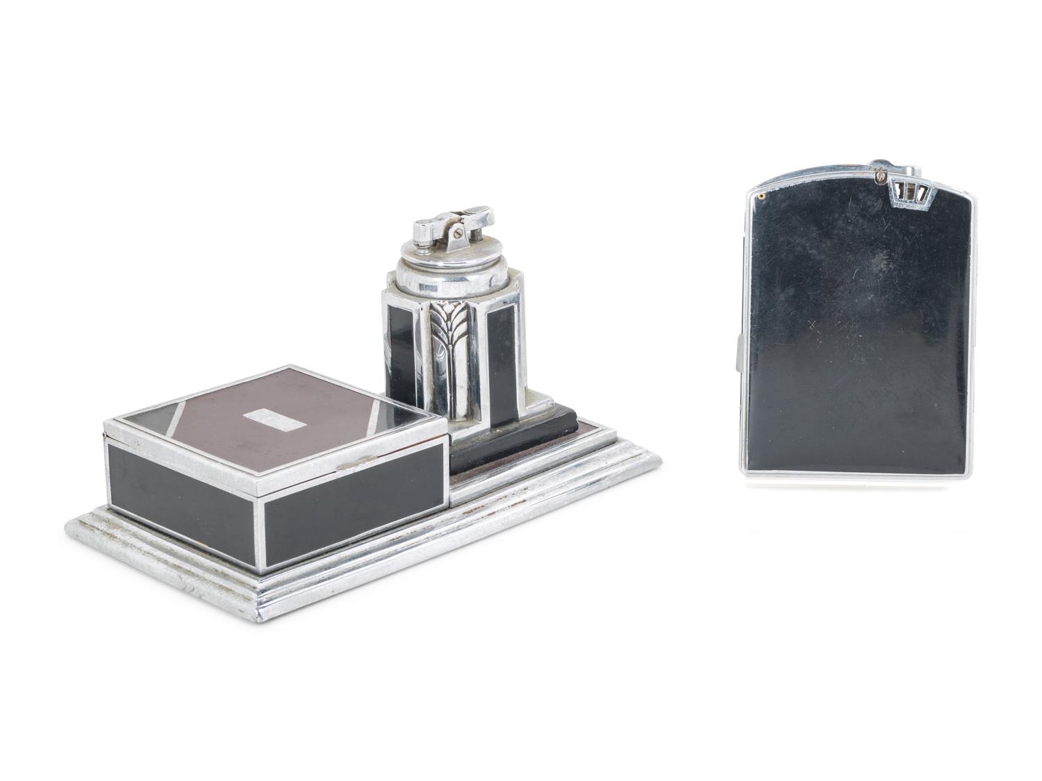 An Art Deco Aluminum Smoking Set