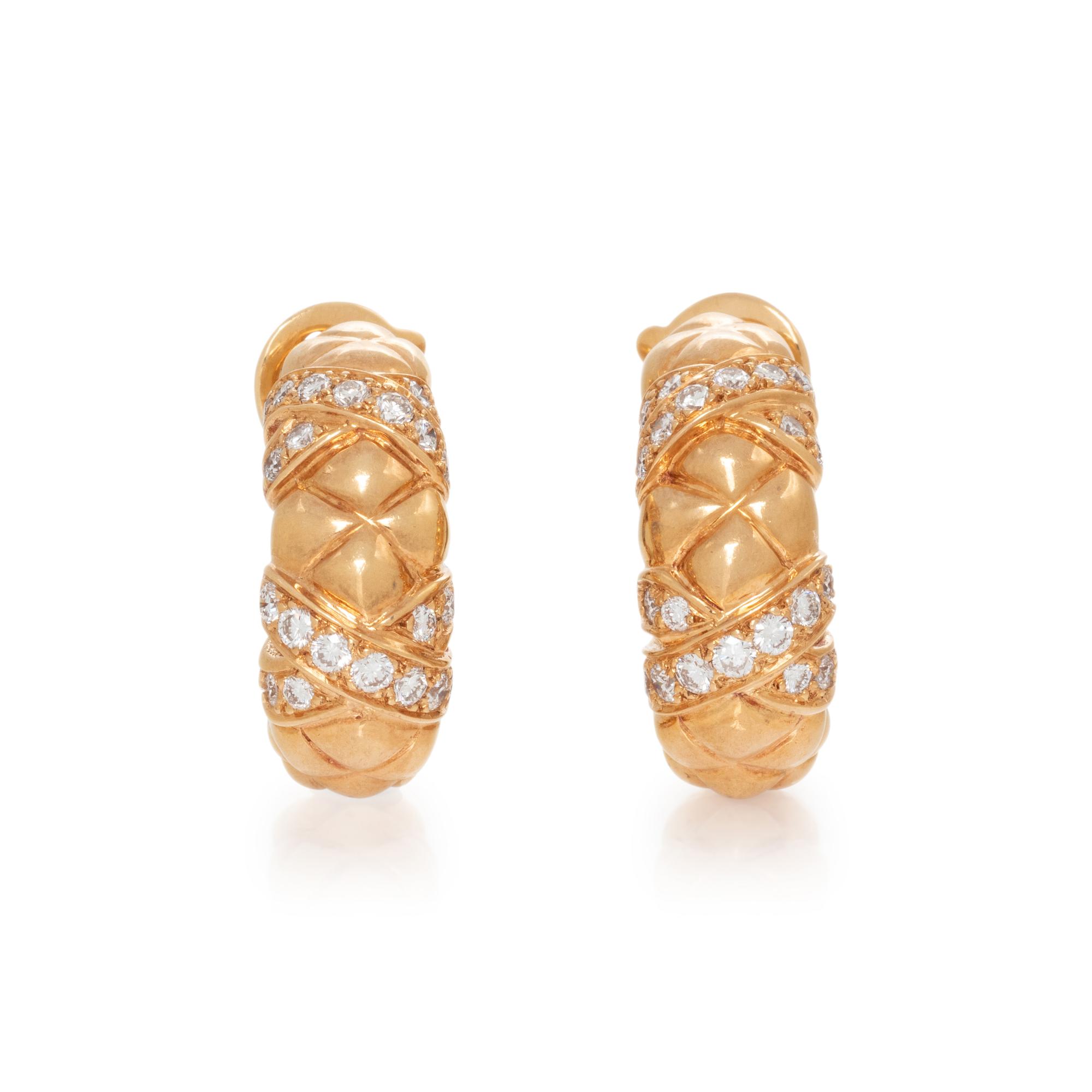 BOUCHERON, YELLOW GOLD AND DIAMOND HALF-HOOP CLIP EARRINGS
