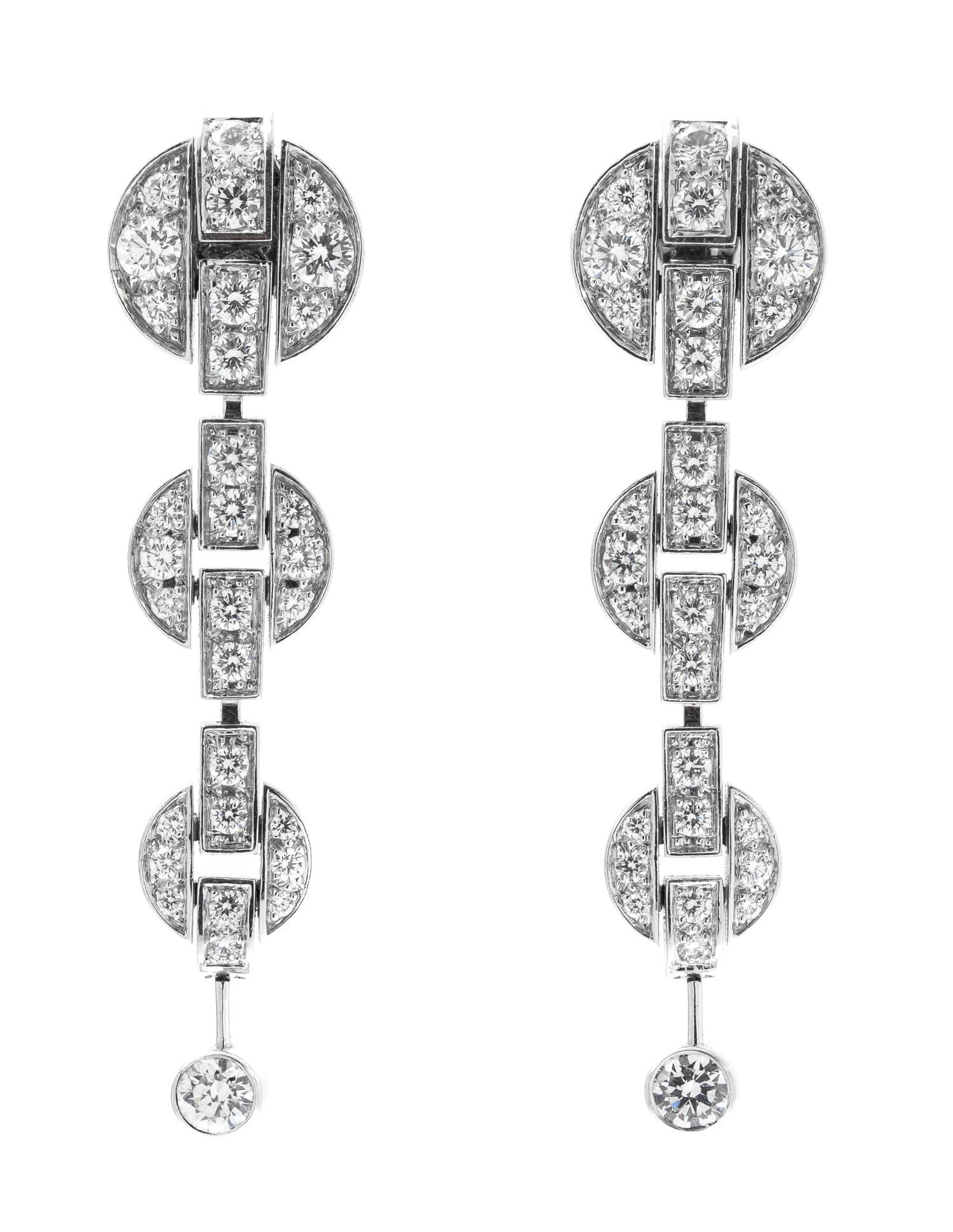 A Pair of 18 Karat White Gold and Diamond "Himalia" Earrings, Cartier, 10.90 dwts.