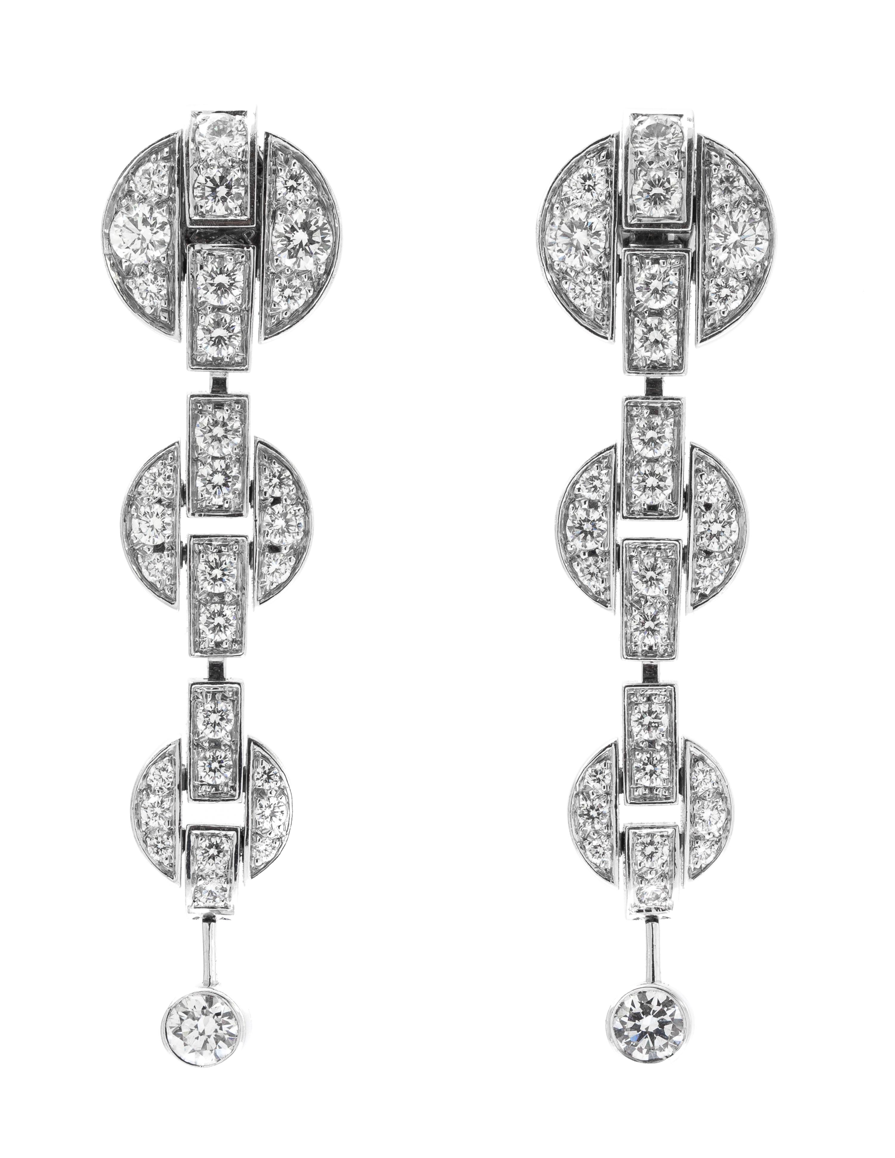A Pair of 18 Karat White Gold and Diamond "Himalia" Earrings, Cartier, 10.90 dwts.