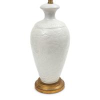 A Pair of White-Glazed Majolica Vases Mounted as Lamps