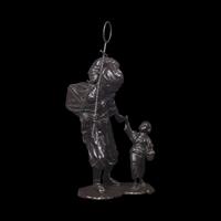 A Japanese Tokyo School Patinated Bronze Monkey Trainer Figural Group, Meiji/Taisho Period