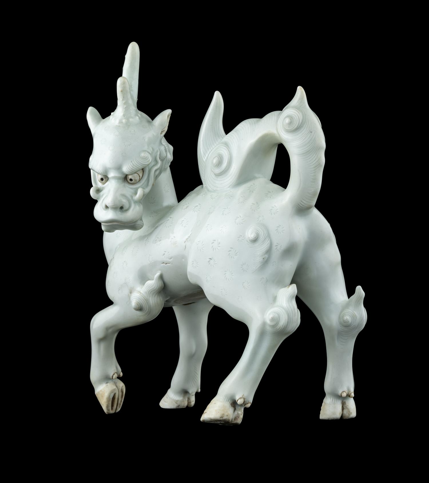 A Japanese White Glazed Porcelain Figure of Kirin