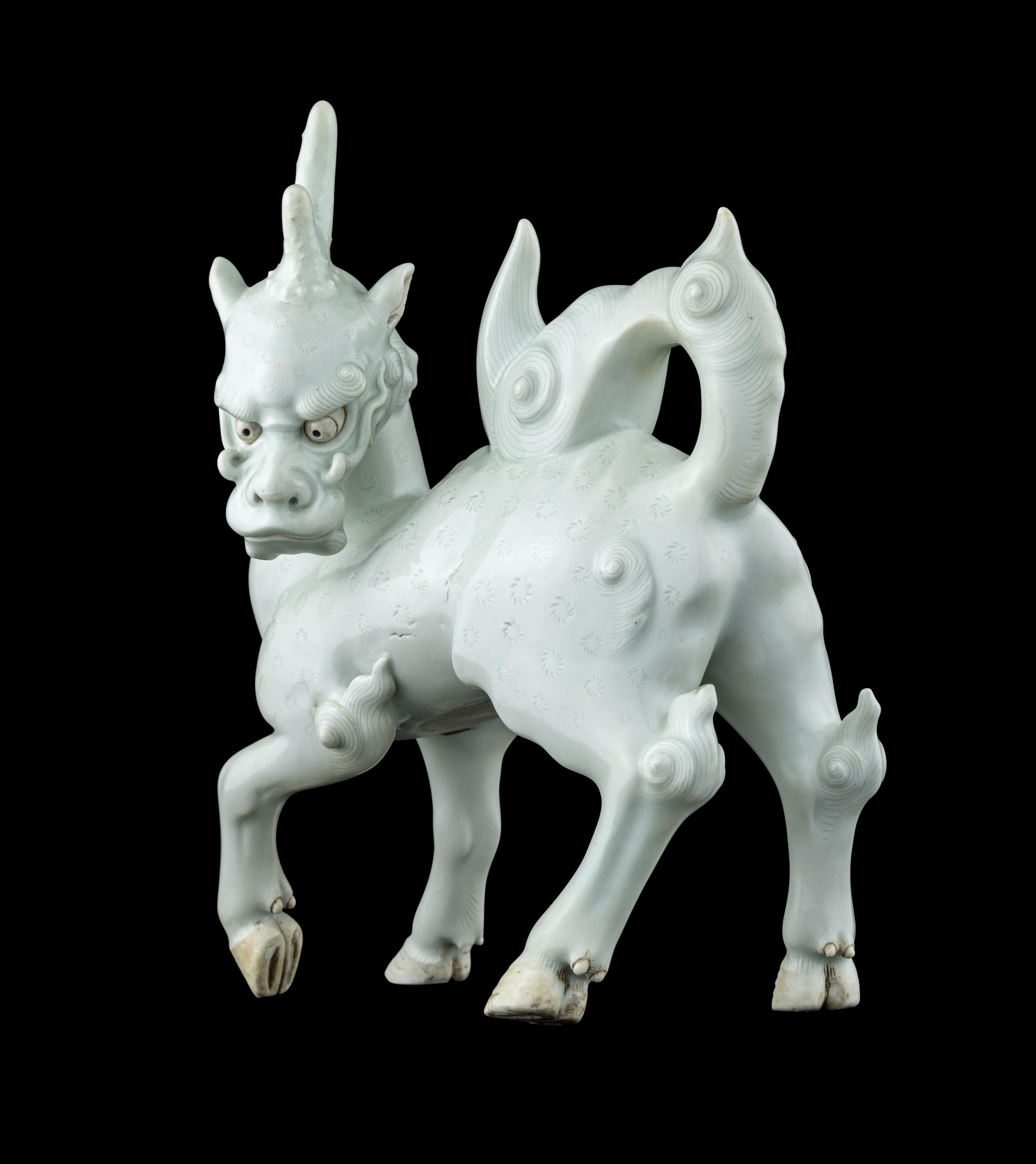 A Japanese White Glazed Porcelain Figure of Kirin