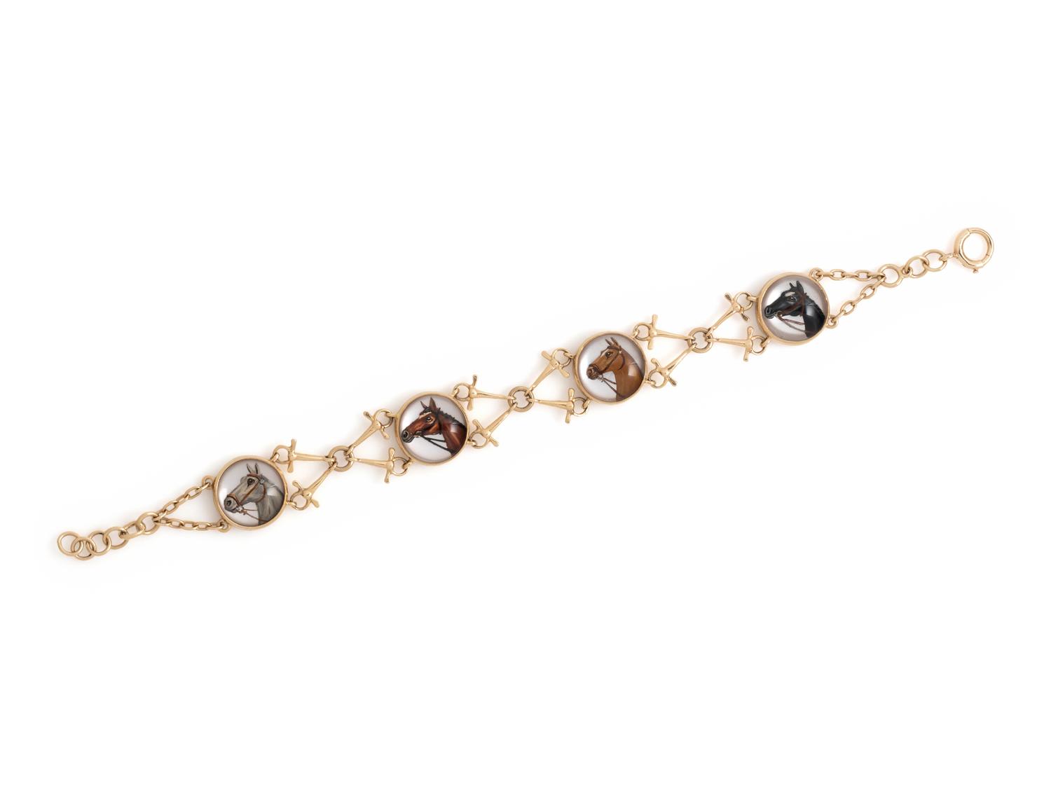 YELLOW GOLD AND ESSEX CRYSTAL HORSE BRACELET