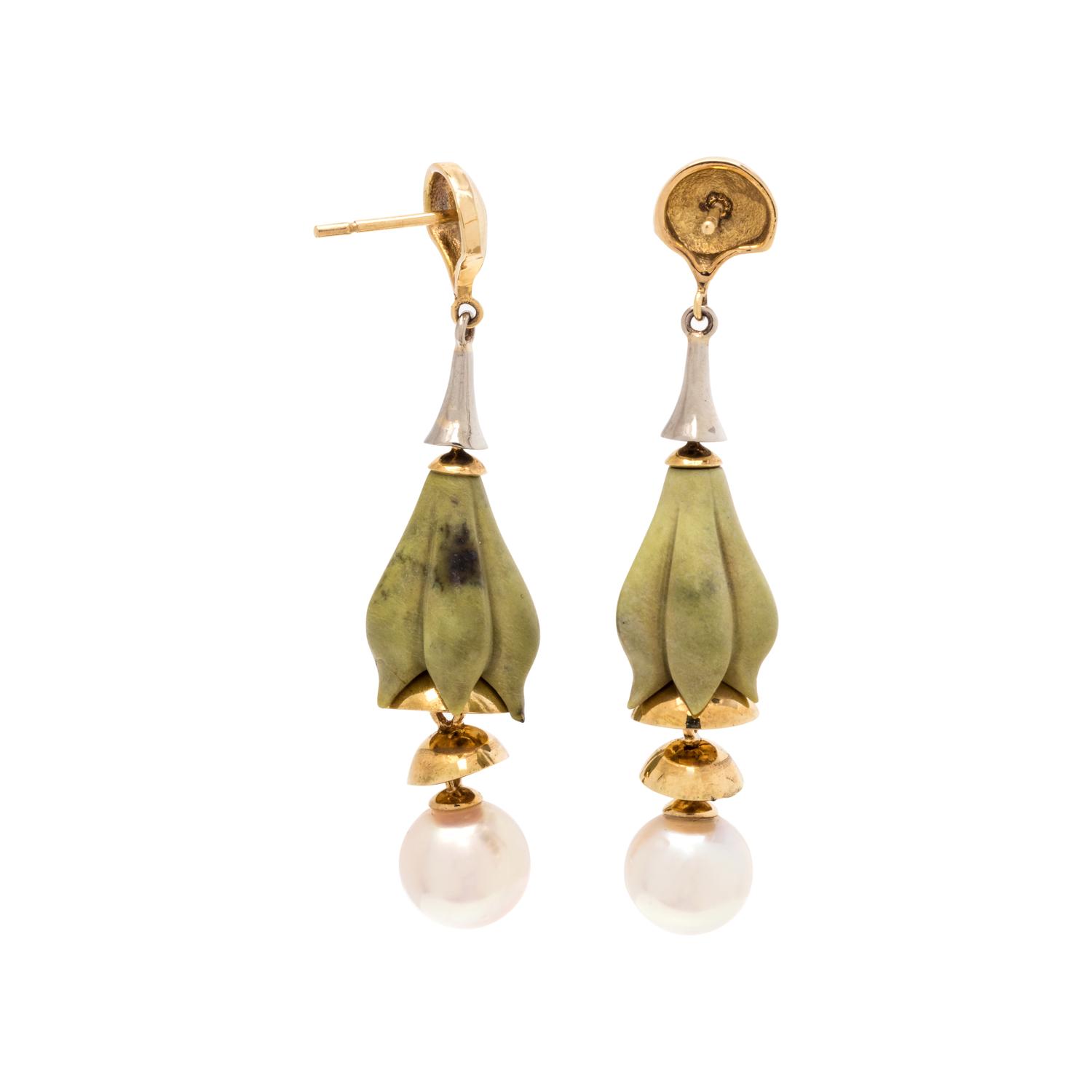 RICHARD KIMBALL, JASPER AND CULTURED PEARL EARRINGS