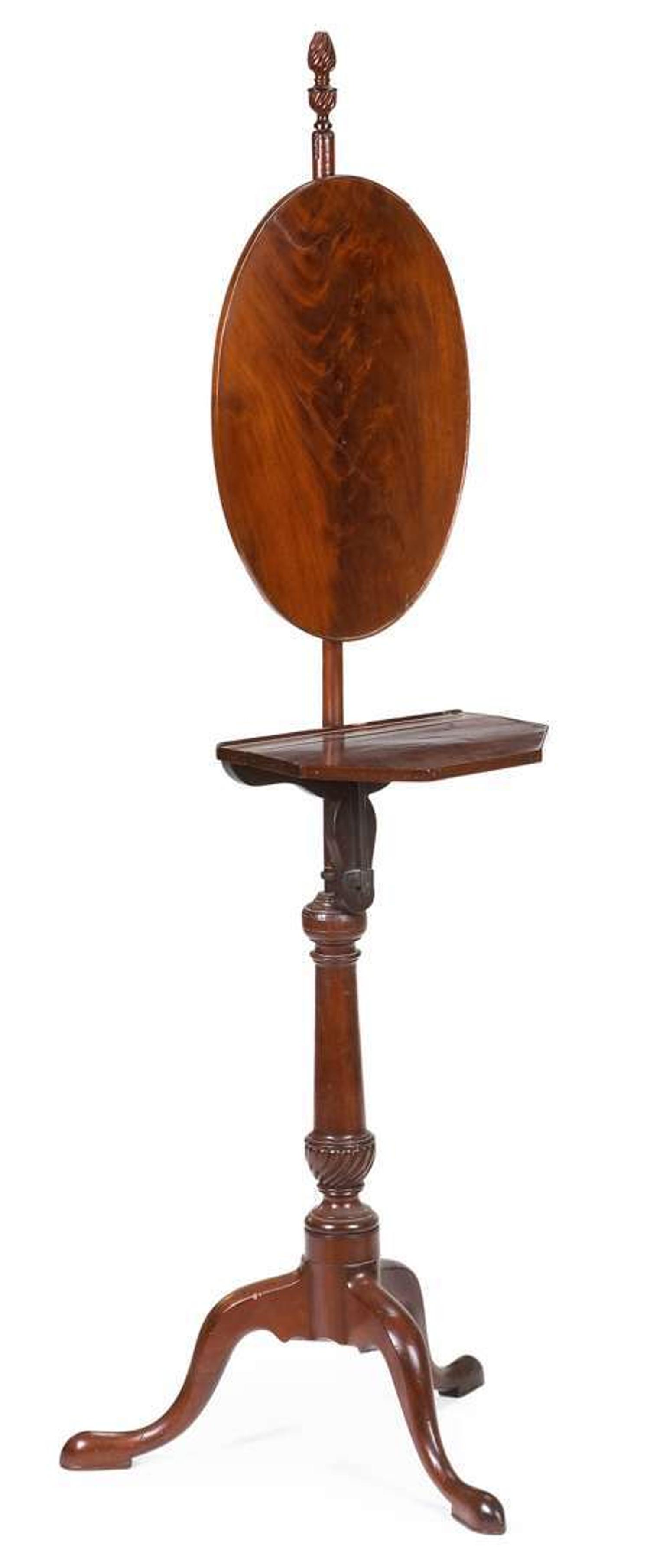 Federal mahogany hinged shelf pole screen new england, circa 1800