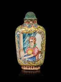 A Canton Enamel on Copper 'European Subject' Snuff Bottle
