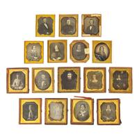 [Early Photography] Group of 40 Sixth Plate Daguerreotypes of Men and Women.