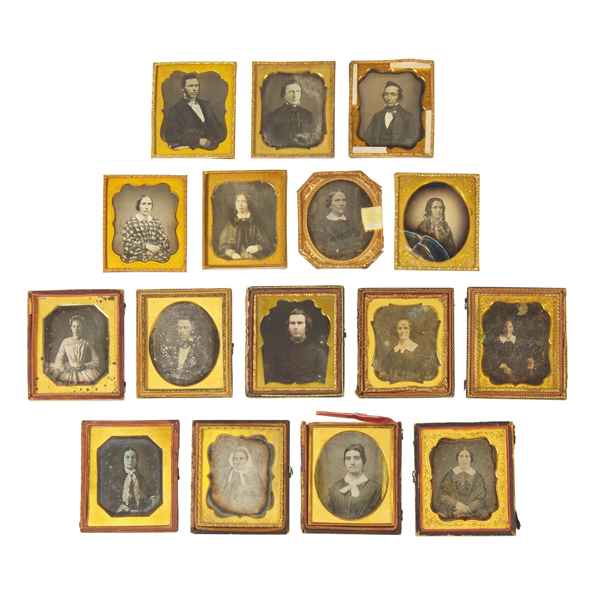 [Early Photography] Group of 40 Sixth Plate Daguerreotypes of Men and Women.