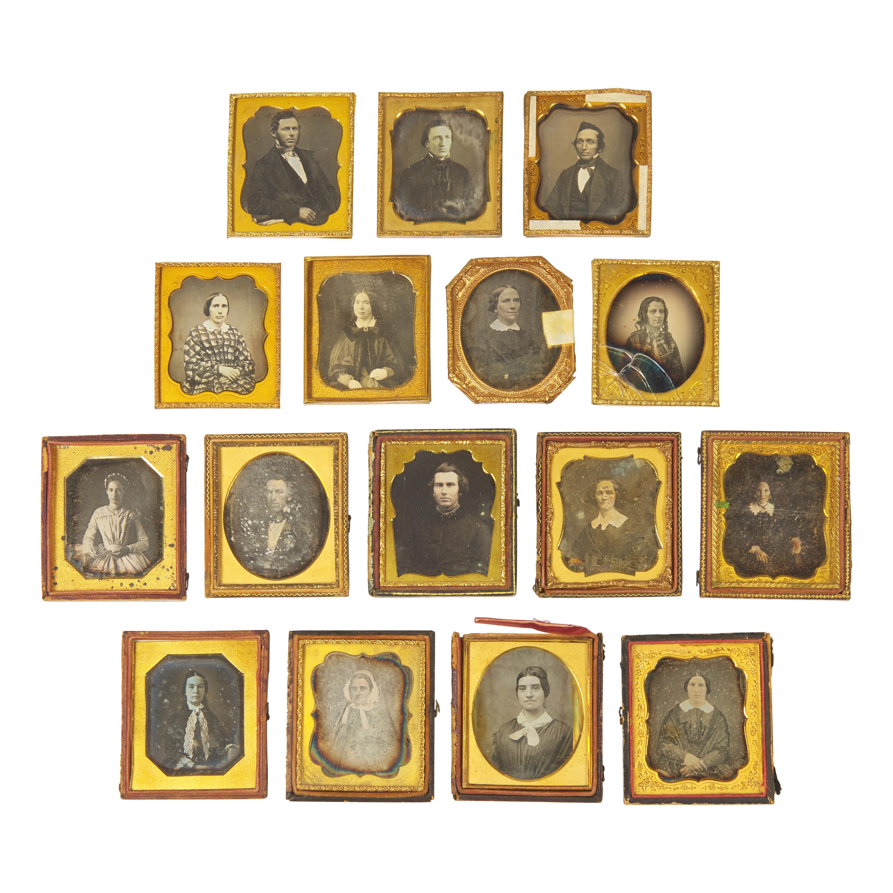 [Early Photography] Group of 40 Sixth Plate Daguerreotypes of Men and Women.