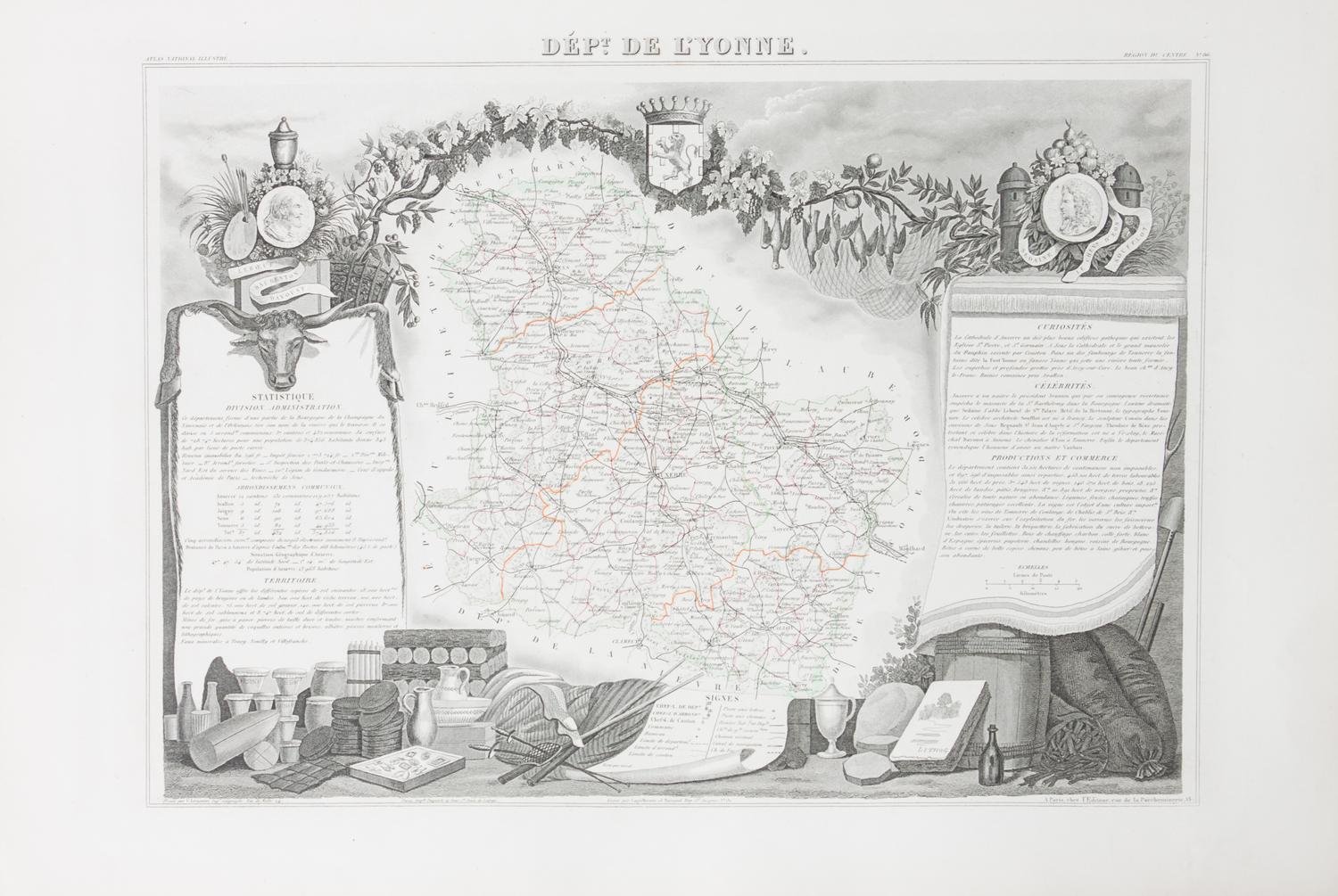 A Collection of Twelve French Engravings, 19TH CENTURY, comprising maps of wine-producing regions from Atlas National Illustre, unframe