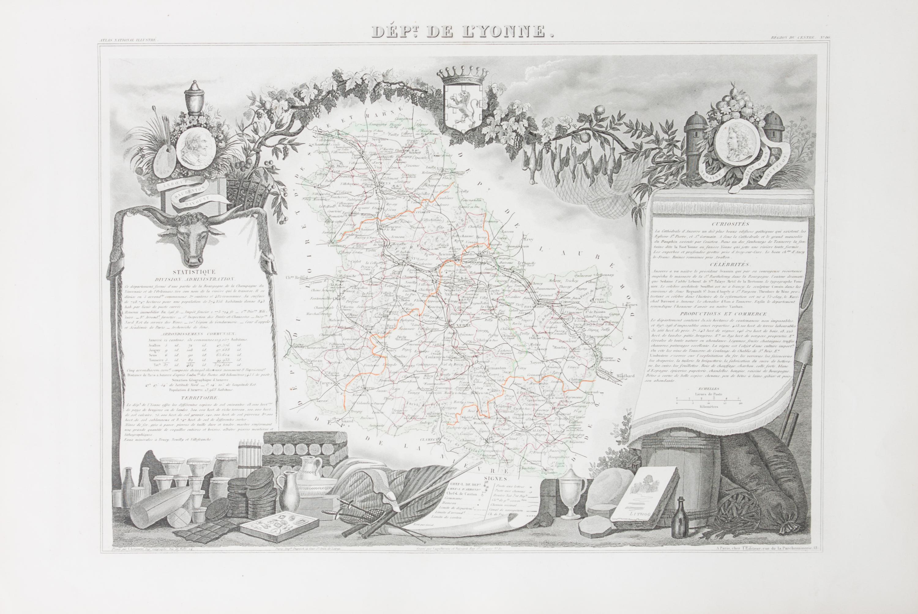 A Collection of Twelve French Engravings, 19TH CENTURY, comprising maps of wine-producing regions from Atlas National Illustre, unframe