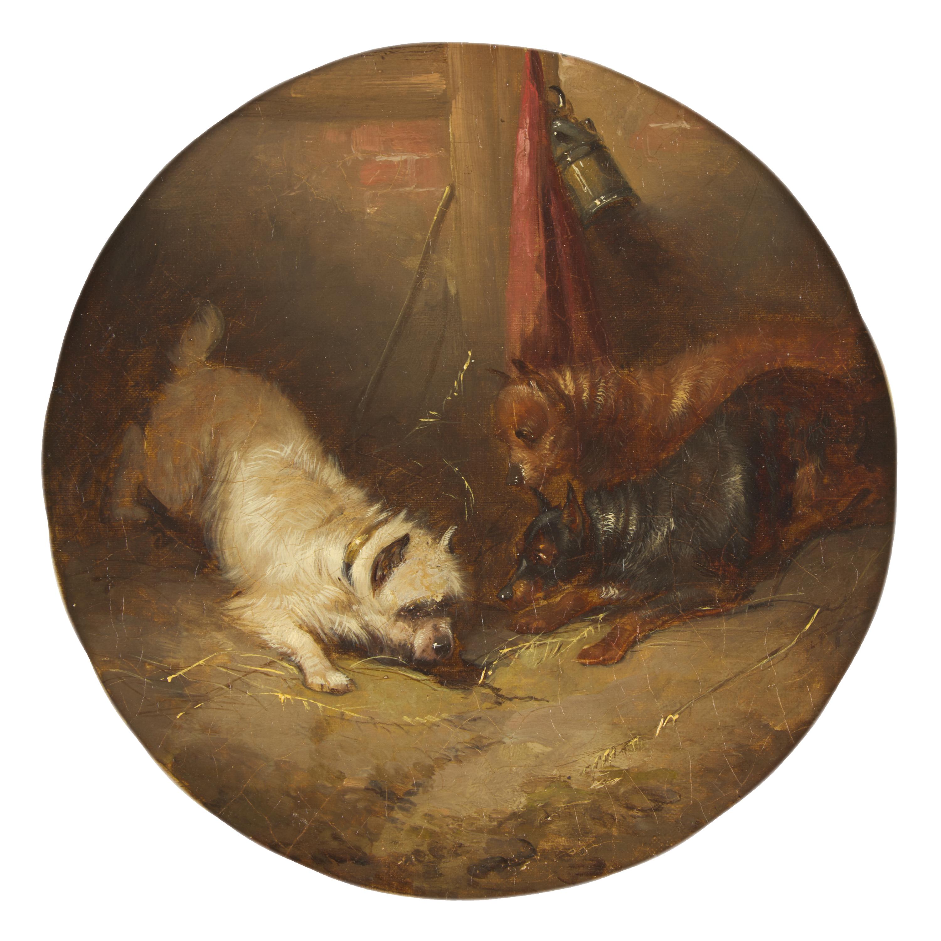 Attributed to George Armfield (British, born c. 1808-1893) — Three Dogs (Roundel)