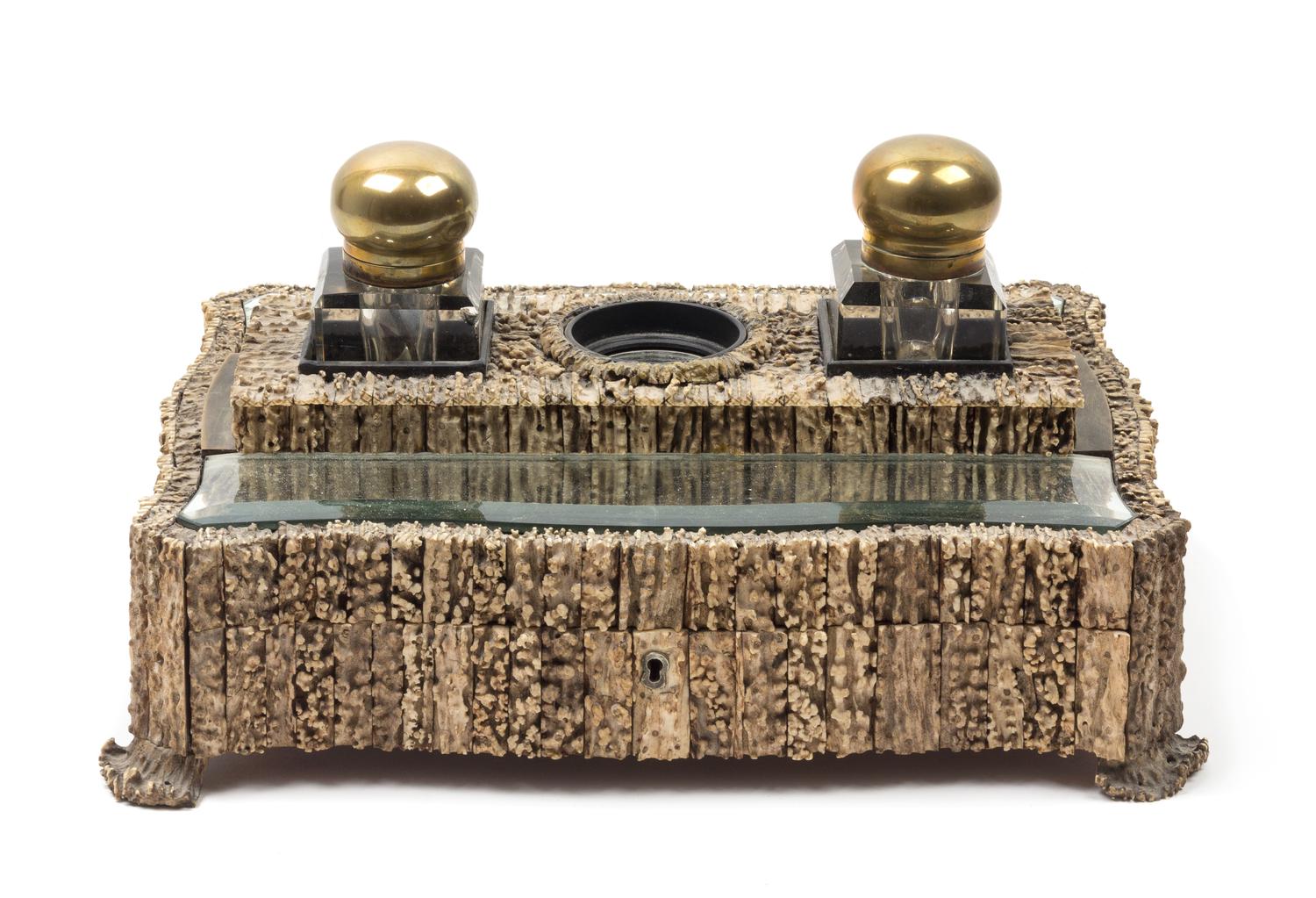 A Victorian Antler-Veneered Ink Stand — LATE 19TH/EARLY 20TH CENTURY
