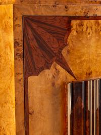 An Art Deco Style Burl Walnut and Rosewood Veneered Bar Cabinet